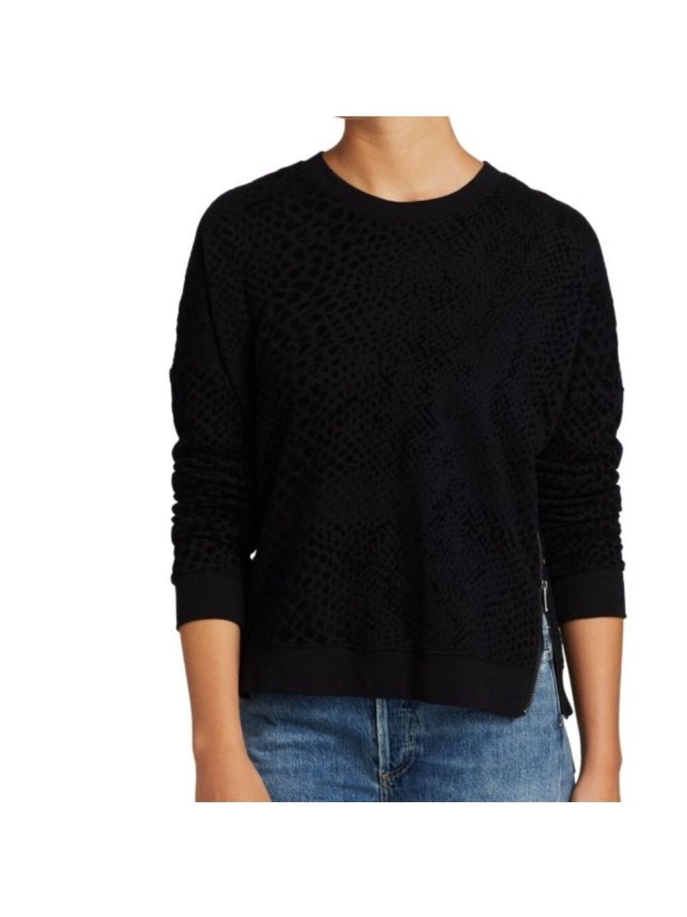 Rails Marlo Black Flocked Cobra Overall Design Sweatshirt Size M Side Zipper EUC